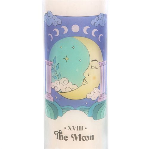 The Moon Violet Tube Candle featuring celestial designs with a moon and stars, perfect for spiritual ambiance