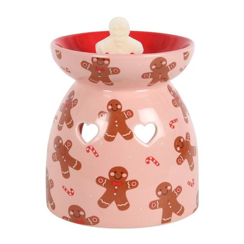 Gingerbread Wax Melt Burner Gift Set featuring a pink pottery design 