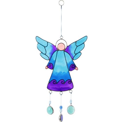 Decorative 27cm Blue Angel Suncatcher with colorful wings and crystal accents for a spiritual ambiance