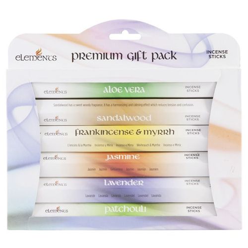 Elements Premium Fragrances incense gift pack with various scents including sandalwood, lavender, and jasmine.