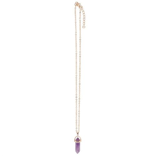 Elegant amethyst crystal necklace on a delicate gold chain, perfect for spiritual connection, featured with an Amethyst Crystal Card