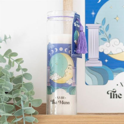 Violet Tube Candle featuring Moon design and purple tassel, ideal for enhancing spiritual ambiance in any setting