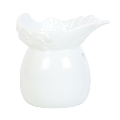 Elegant white Angel Wing Dish oil burner designed for aroma diffusion, perfect for enhancing any relaxing space.
