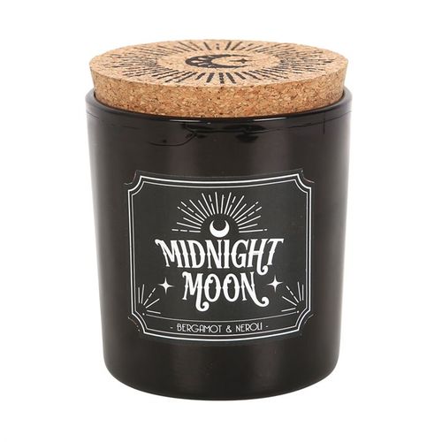 Black candle with cork lid from the Midnight Moon Bergamot & Neroli Candle collection