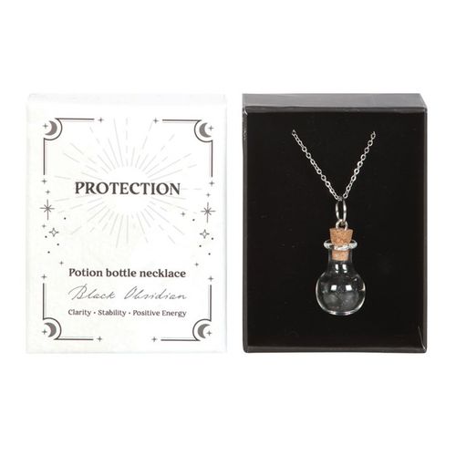 Black obsidian crystal chip potion bottle necklace in elegant packaging, perfect for protection potion bottle crystal jewellery