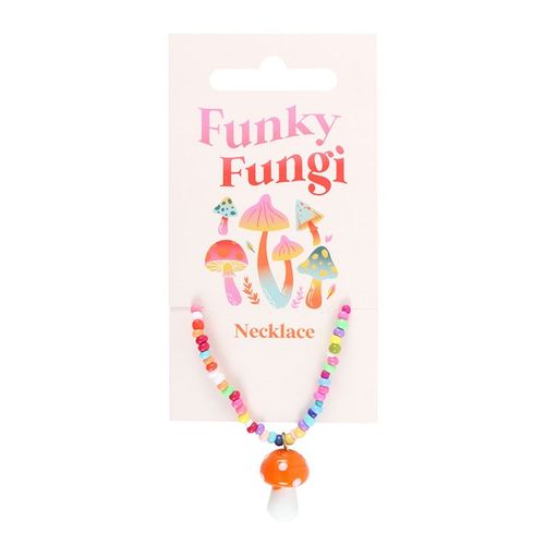 Colourful orange mushroom pendant necklace featuring vibrant beads, perfect for a fun accessory 