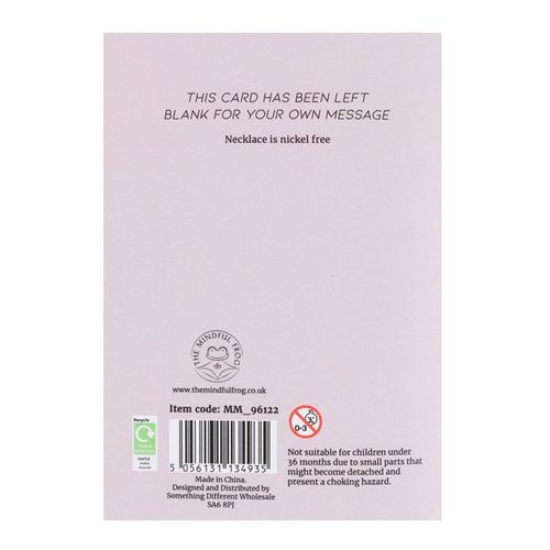 Rose quartz crystal necklace and card, perfect for personal messages, ideal for gifting and spiritual connection.