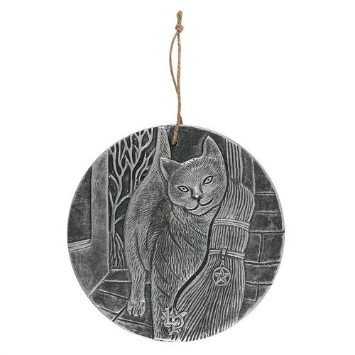 Silver A Brush with Magick terracotta plaque featuring a detailed cat design, perfect for mystical home decor
