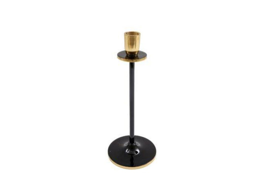 Medium decorative candlestick with black base and gold candle holder by Geko Products
