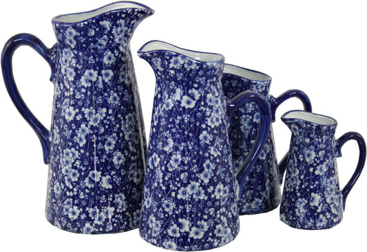 Geko Products vintage ceramic jugs set with blue and white floral pattern in four sizes