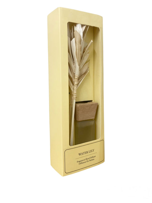 Geko Products Water Lily Reed Diffuser in beige packaging with natural reed sticks and fragrance bottle