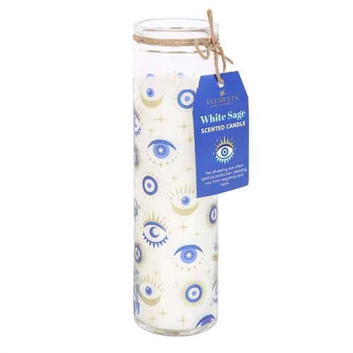 White Sage tube candle with decorative eye patterns for spiritual healing and cleansing rituals