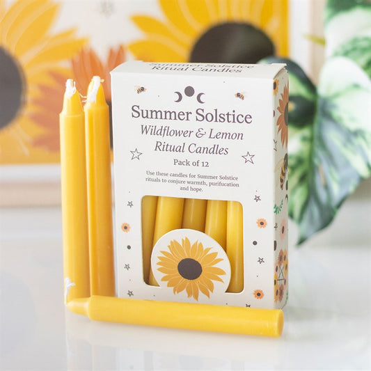 Summer Solstice Wildflower lemon purification candles in a box of 12 for spiritual rituals and cleansing