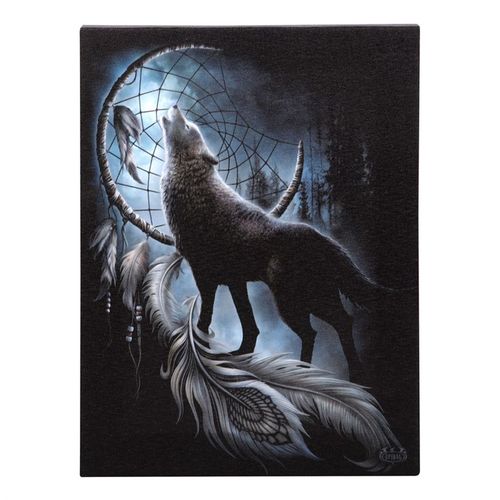 19x25cm From Darkness Canvas Plaque featuring wolf dreamcatcher canvas art by Spiral Direct