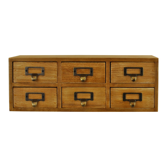 Geko Products 6 drawer organizer for jewelry in natural wood with antique metal handles
