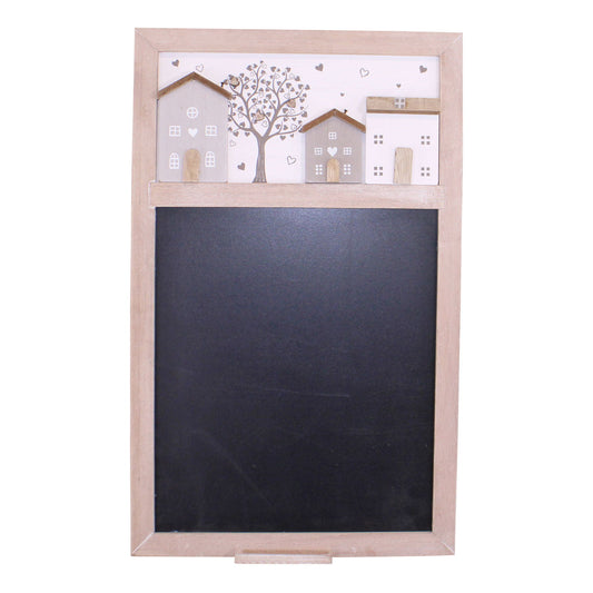 Geko Products wooden houses wall blackboard with three decorative wooden houses and tree design