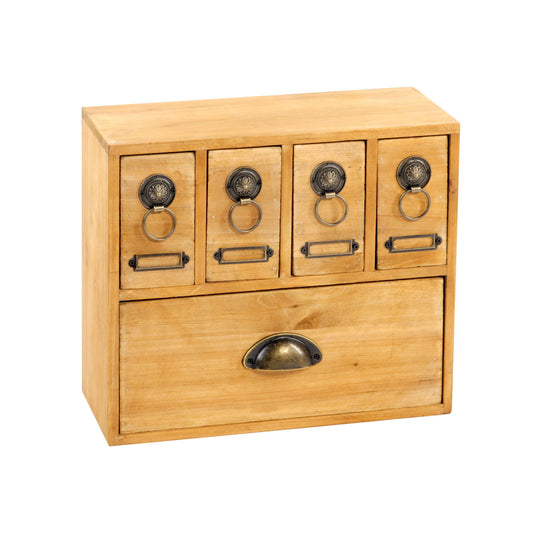 Geko Products wooden office organizer with four small drawers and one large drawer in natural wood finish