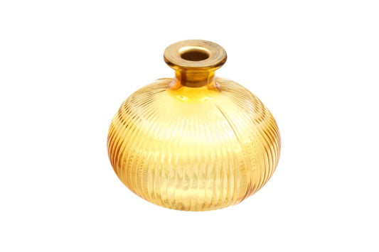 Yellow ribbed glass candle holder with round shape and narrow neck by Geko Products